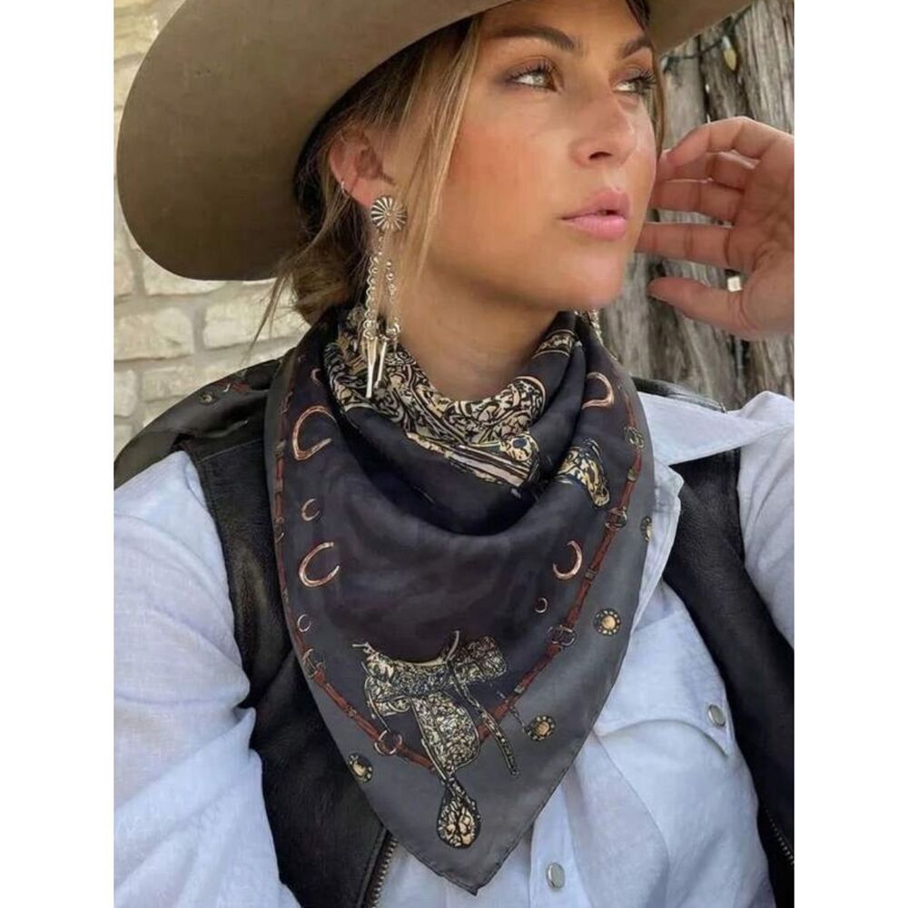 Western Black Printed  Bandana Scarf R577